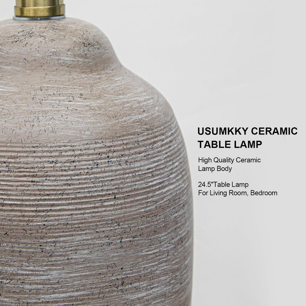 USumkky 24.5" Handcrafted Ceramic Table Lamp with 5FT Cord, Single Farmhouse Vintage Rustic Bedside Lighting for Living Room Bedroom…
