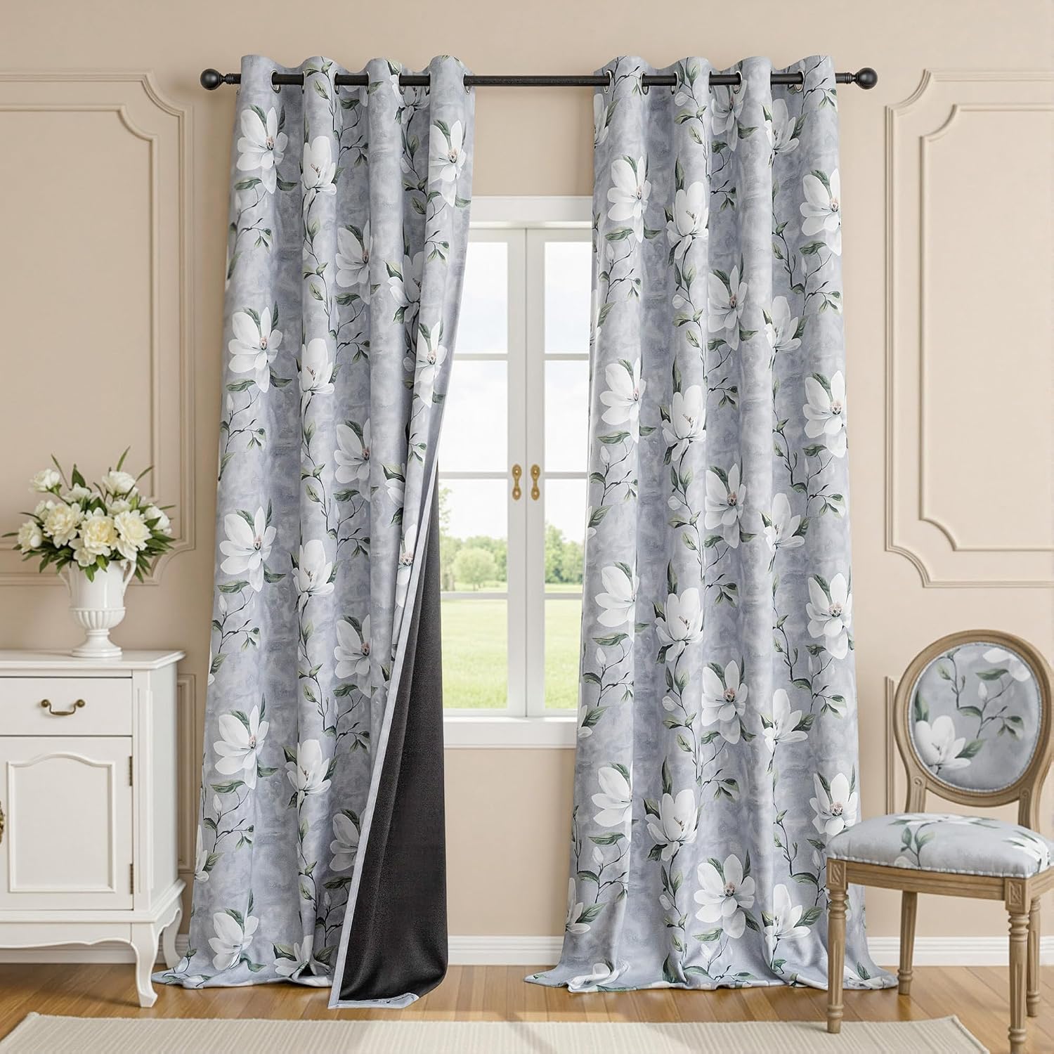 Myskyhome MYSKY HOME Floral 95% Blackout Ceiling Curtains 96 Inches Long 2 Panels Set - Thermal Insulated Black Out Flower Pattern Printed…