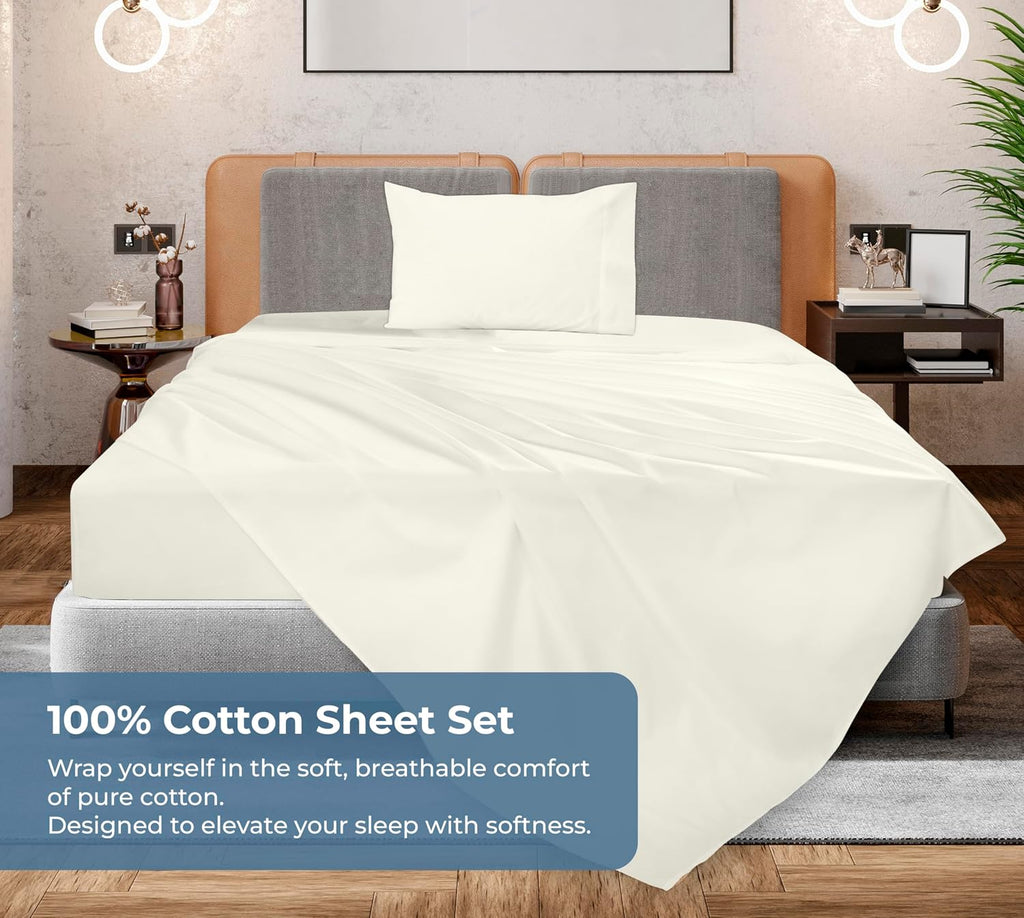 Royalelinens ROYALE LINENS 100% Organic Cotton Twin XL Sheet Set - Percale Weave - 3 Pieces Set - 1 Flat, 1 Deep Pocket Fitted Sheet and 1…