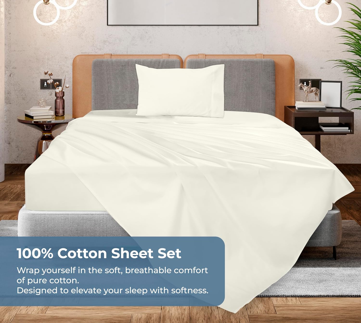 Royalelinens ROYALE LINENS 100% Organic Cotton Twin XL Sheet Set - Percale Weave - 3 Pieces Set - 1 Flat, 1 Deep Pocket Fitted Sheet and 1…