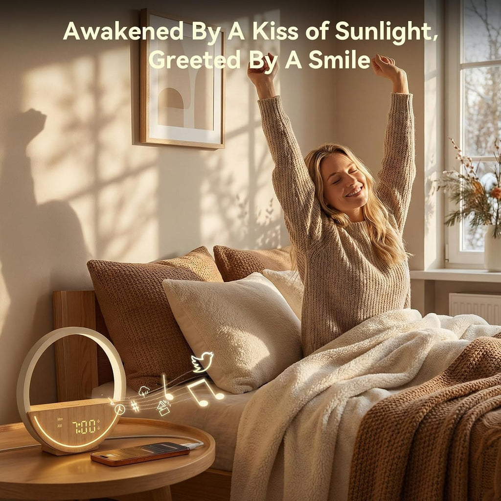 Vivilumens Wake Up Light Sunrise Alarm Clock - White Noise Sound Machine with 20 Soothing Sounds Sleep Better, Weekdays/Weekends Dual…