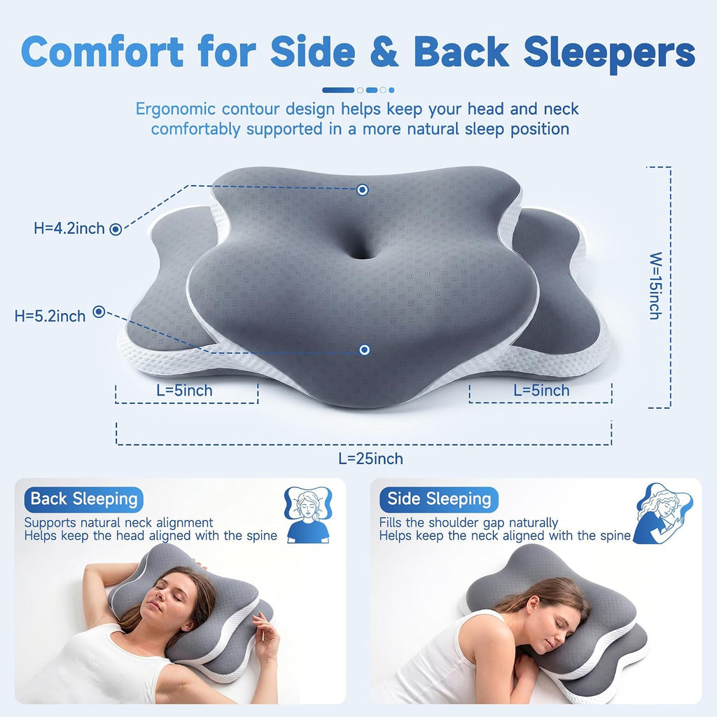 HEIHING Cervical Neck Pillow for Sleeping, Ergonomic Neck Support Pillow for, Cooling Memory Foam Contour Pillow for Side & Back Sl…