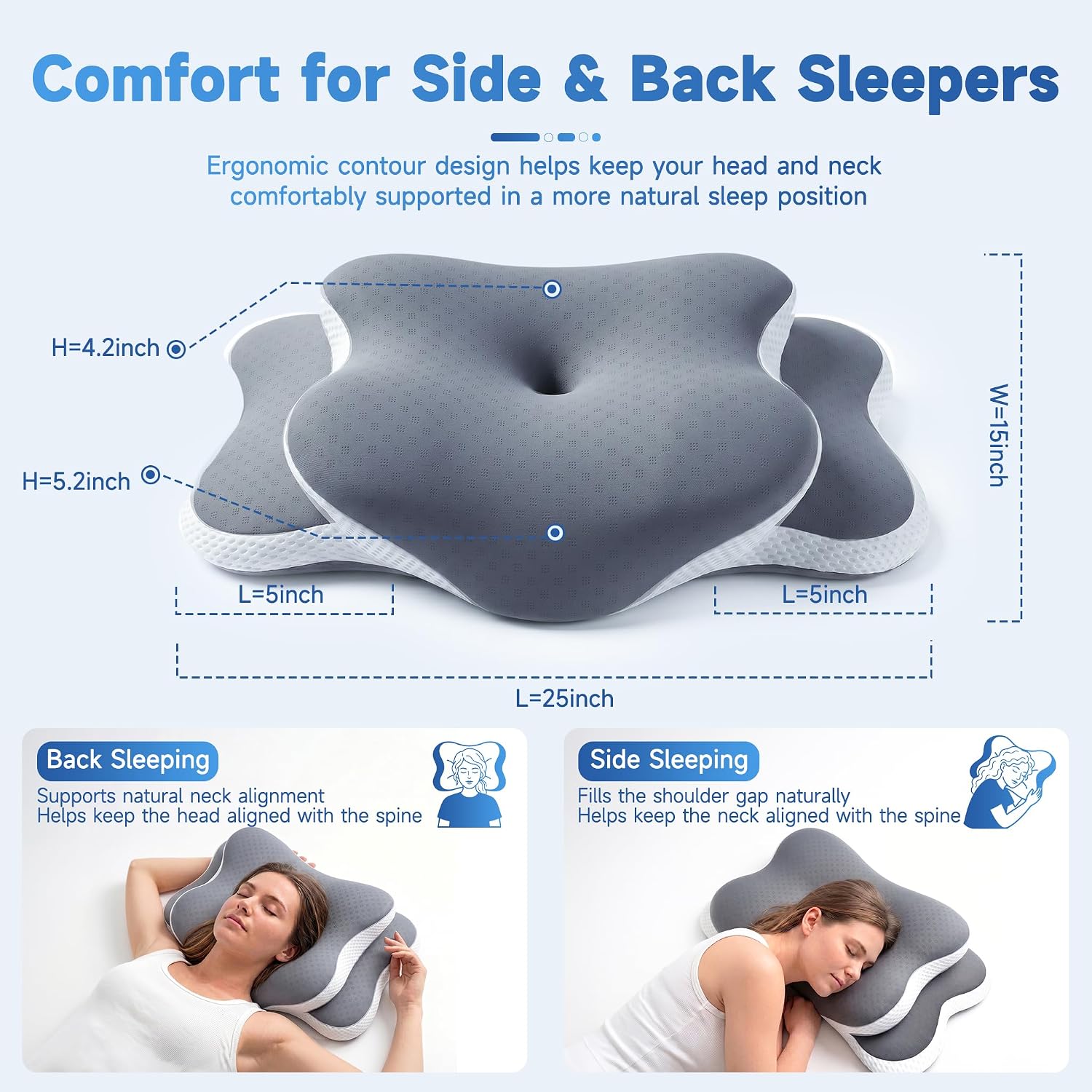 HEIHING Cervical Neck Pillow for Sleeping, Ergonomic Neck Support Pillow for, Cooling Memory Foam Contour Pillow for Side & Back Sl…