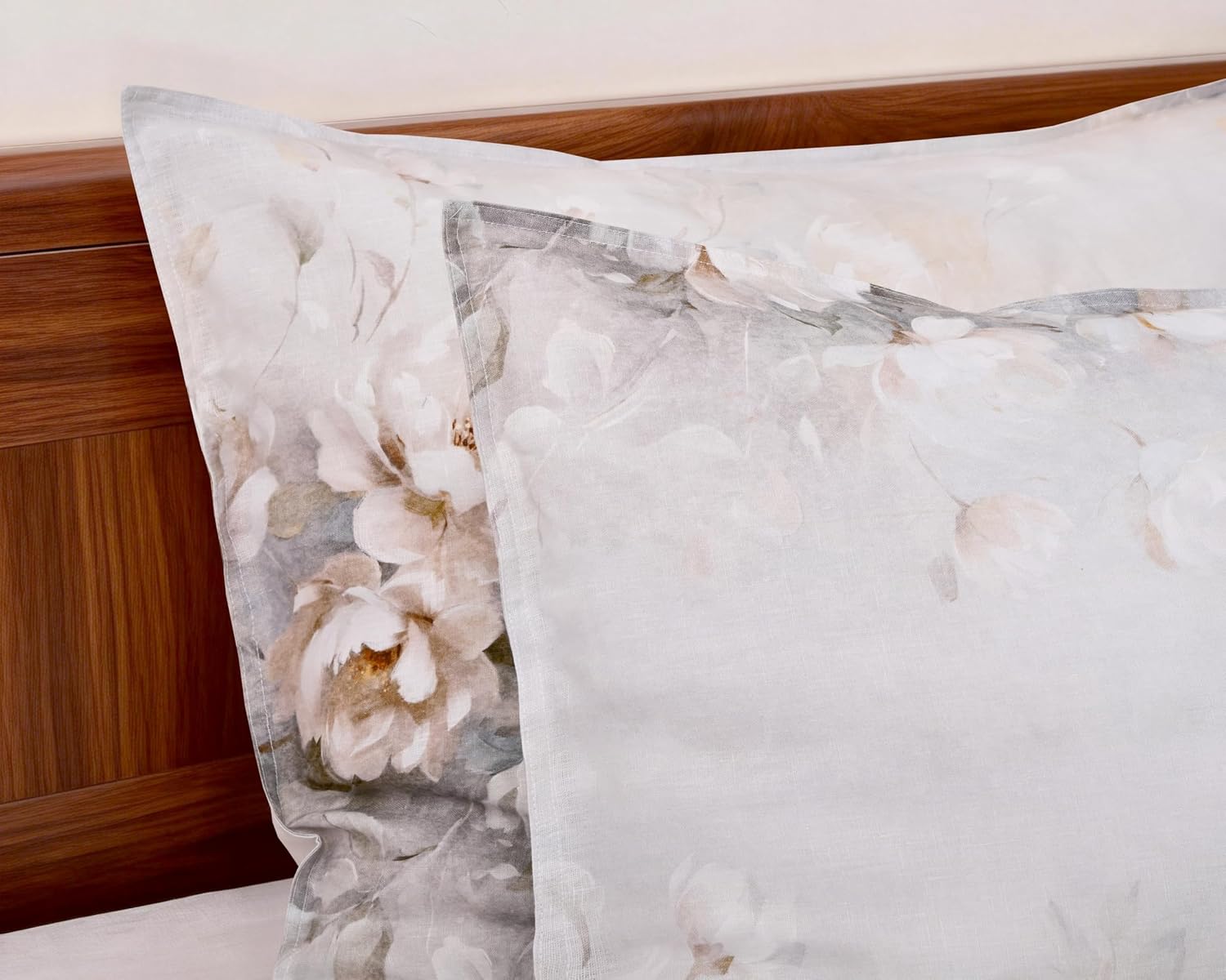 Chuffed 100% French Linen Pillow Cases Watercolor Peony Print, Farmhouse Floral Stone Washed Pillow Shams with Envelope Closure Soft Breath…