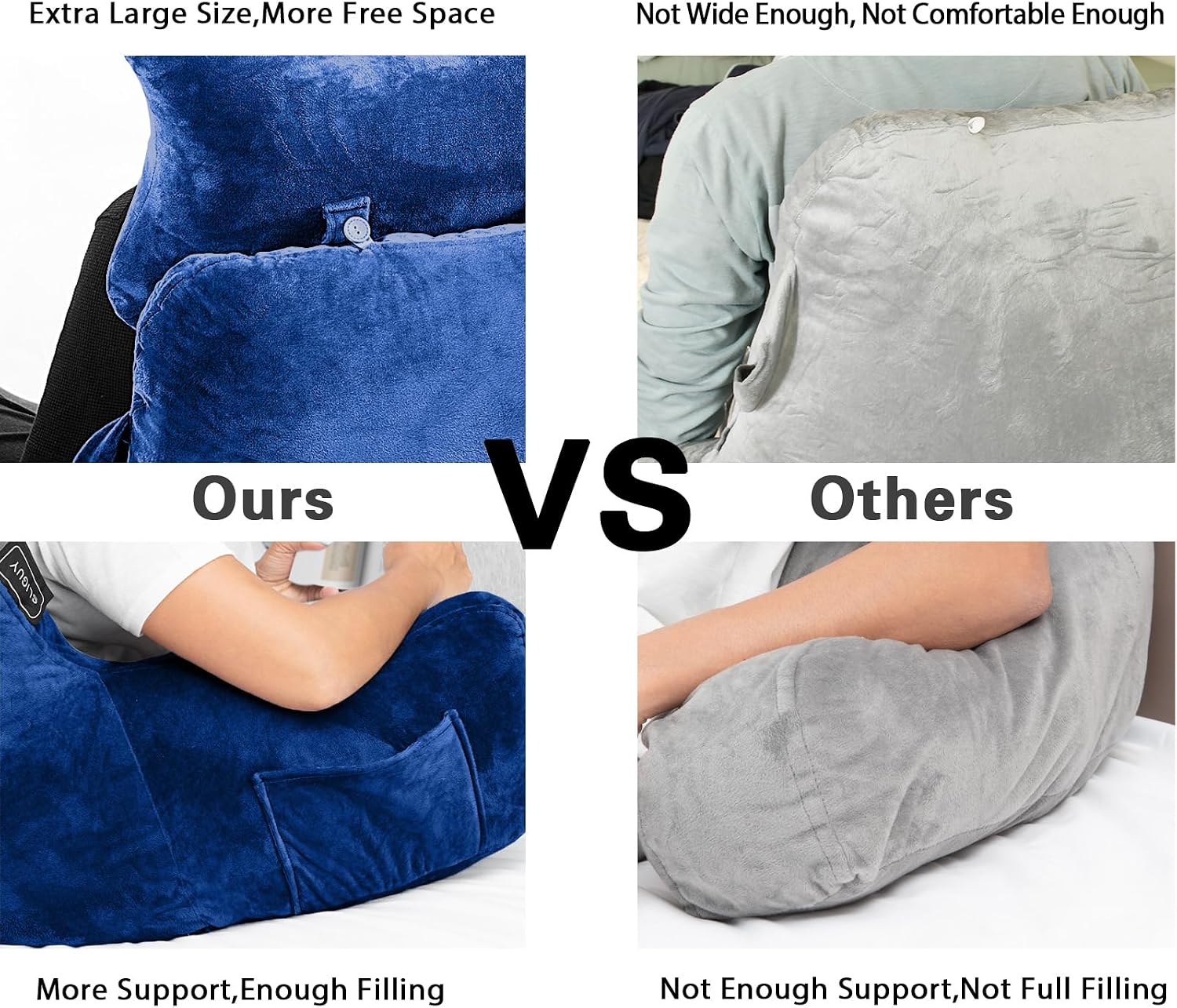 SLIGUY Reading Pillow for Sitting in Bed Couch Adult, Back Pillow with arm Support and Pockets, Adult Back Pillow Bed Chair for Bed Rest…