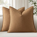 Anroduo Pack of 2 Decorative Linen Pillow Covers Brown Euro Sham Neutral Farmhouse Boho Soild Cushion Case Soft Accent Pillowcase for Couch…