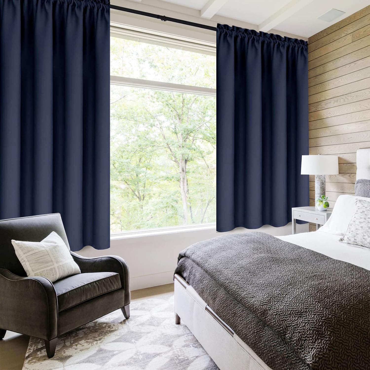 Dwcn Navy Room Darkening Blackout Curtains - Thermal Insulated Privacy Energy Saving Window Curtain Drapes 38 x 45 inch Length, Set of 2 Be…