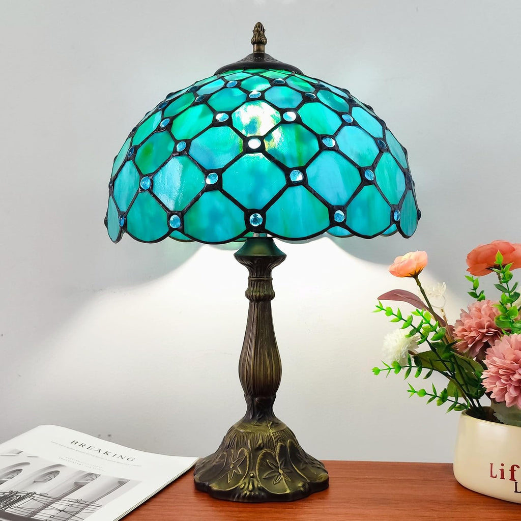 Tiffany Lamp Stained Glass Table Lamp Antique Bedside Desk Reading Light 3-Way Color LED Living Room Nightstand Light 12X12X19 Inches…