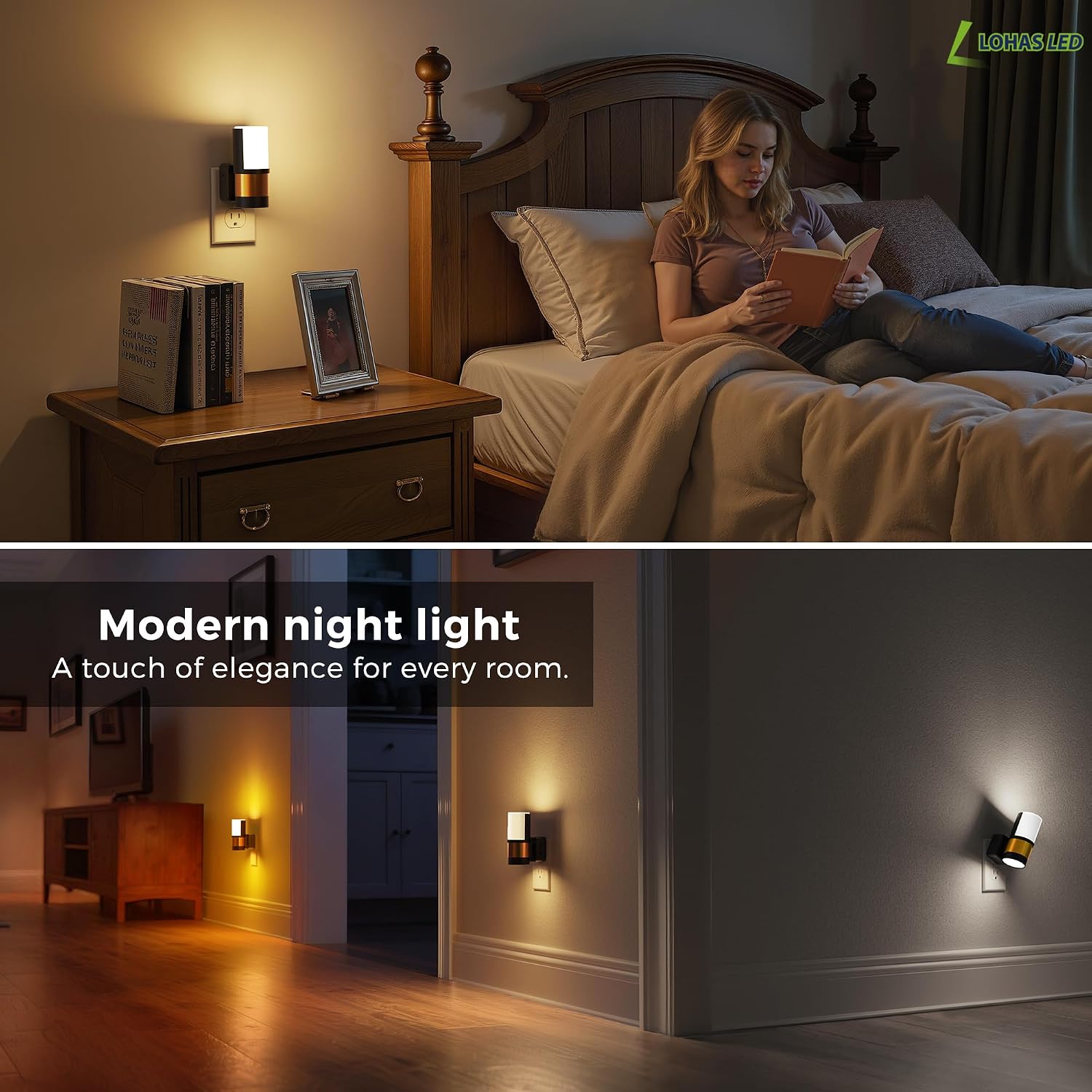 L LOHAS LED Night Lights Plug into Wall, Plug in Night Light, Soft White/Cool White/Amber, Dimmable Backlit Nightlight with Light Sensor…