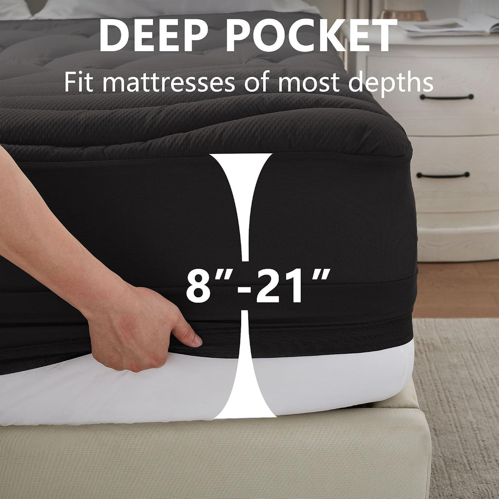 ELVEN HOME King Size Mattress Pad Waterproof, Cooling Mattress Topper Noiseless, Leak Proof Mattress Protector Deep Pocket Washable…