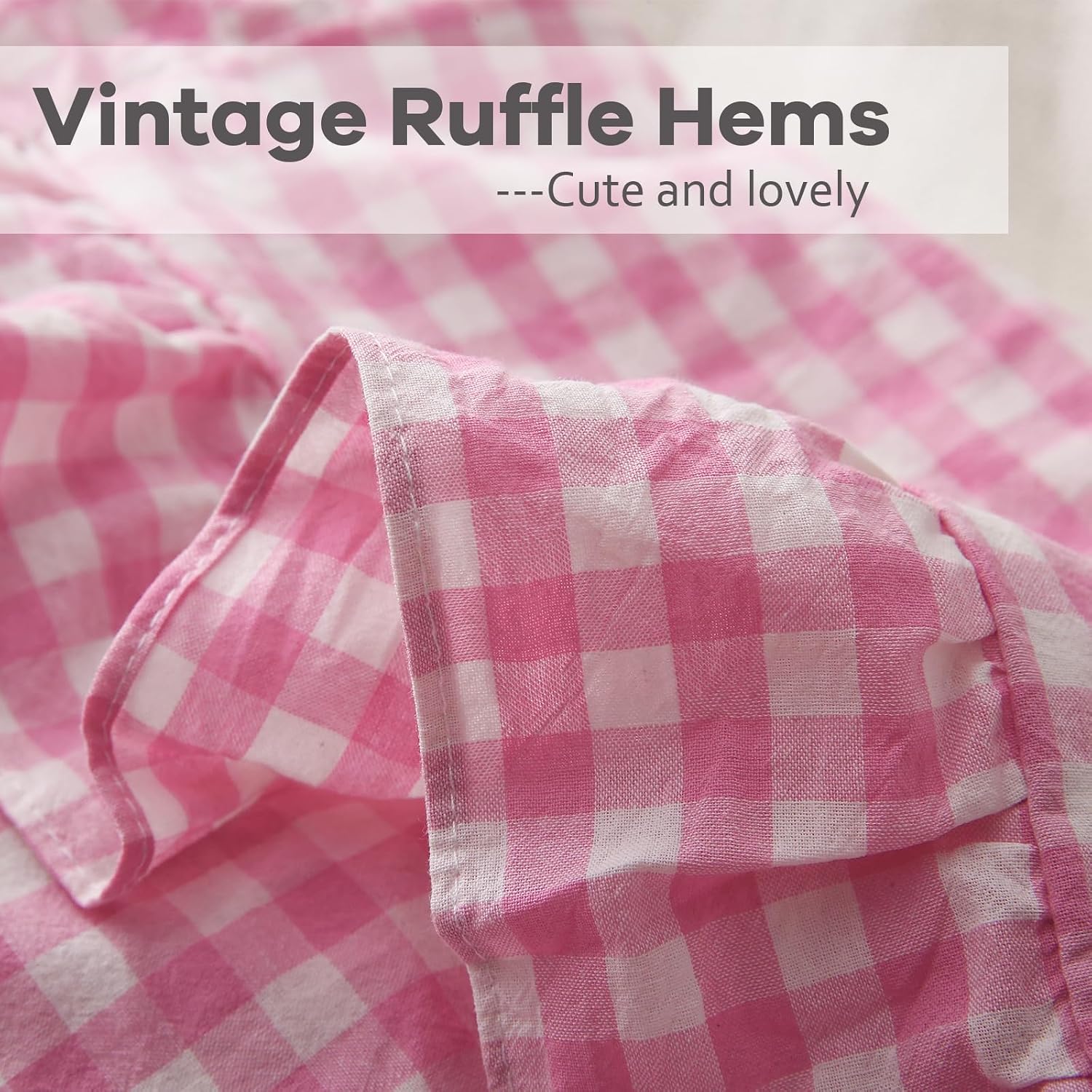 Kmasaniji 2 Pack Pink White Plaid Ruffle Gingham Throw Pillow Covers, 100% Washed Cotton Buffalo Checkered Farmhouse Pillow Shams - 18‘’x18…