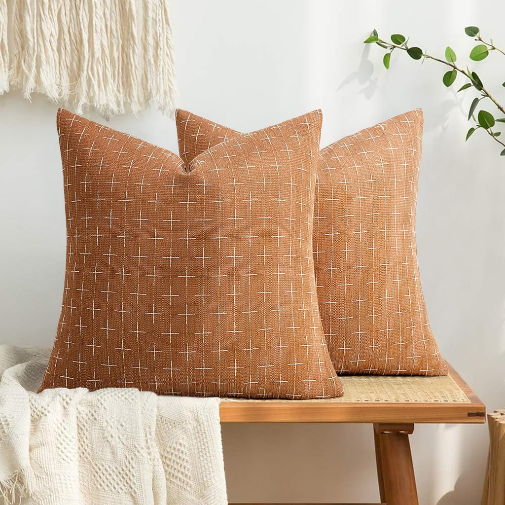 MIULEE Pack of 2 Decorative Burlap Linen Throw Pillow Covers Farmhouse Pillowcases Modern Rustic Woven Textured Cushion Cover for Sofa…