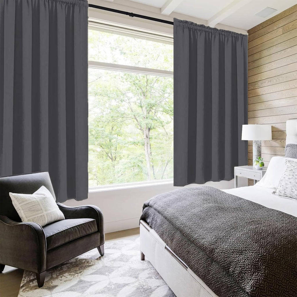 DWCN Bedroom Blackout Curtains 70 x 63 Inches Length 2 Panels Set, Solid Thermal Insulated Energy Saving Rod Pocket Window Treatment…