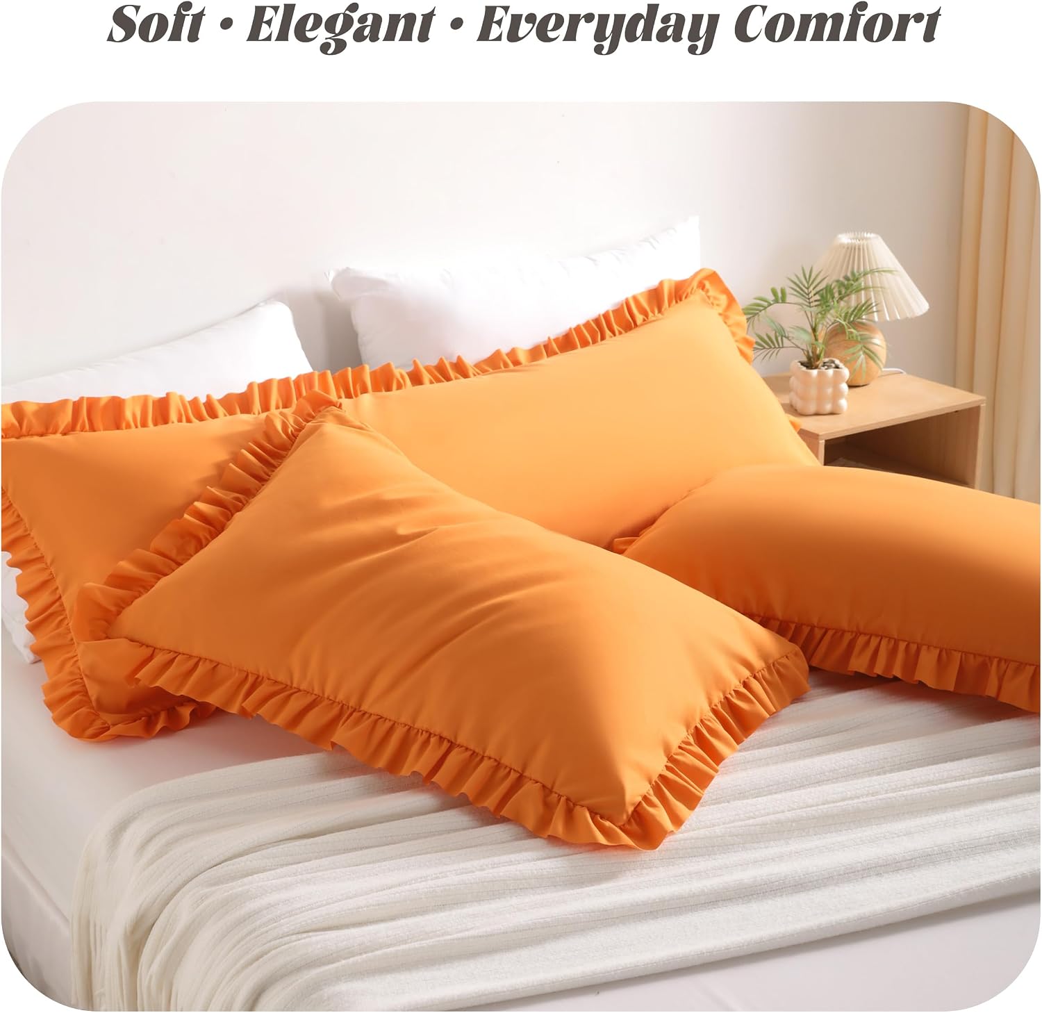 Bedsum Ruffled Body Pillowcase, 20x54 Body Pillow Cover, Brushed Microfiber with Envelope Closure, Soft Wrinkle-Resistant, Orange