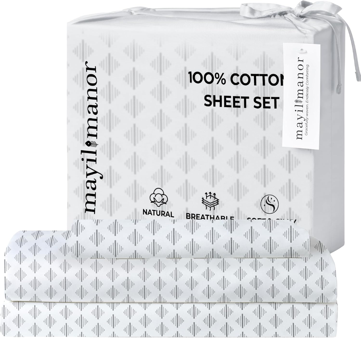 Twin Fitted Sheet with 18" Deep Pockets, Flat Sheet - Percale Weave Natural - Breathable 100% Cotton Bedding, 1 Fitted Sheet + 1 Flat…