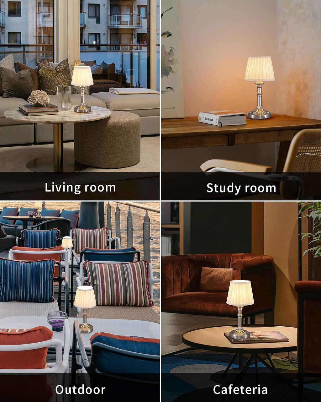 KDG Cordless Portables Table Lamp Set of 2, LED Fabric Shade Small Desk Lamps, 5000mAh Battery Powered Lighting, 2700K Stepless Dimmable…