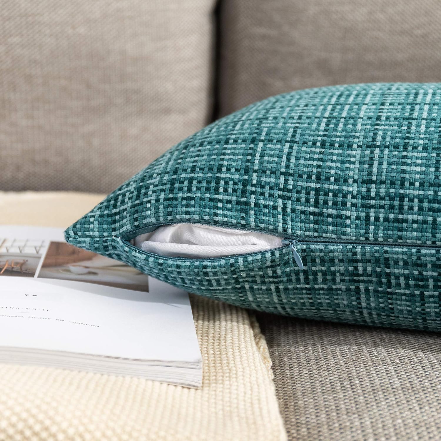 Kevin Textile Pack of 2 Decorative Outdoor Waterproof Throw Pillow Covers Lumbar Pillowcases Modern Cushion Cases for Patio Couch Bench…