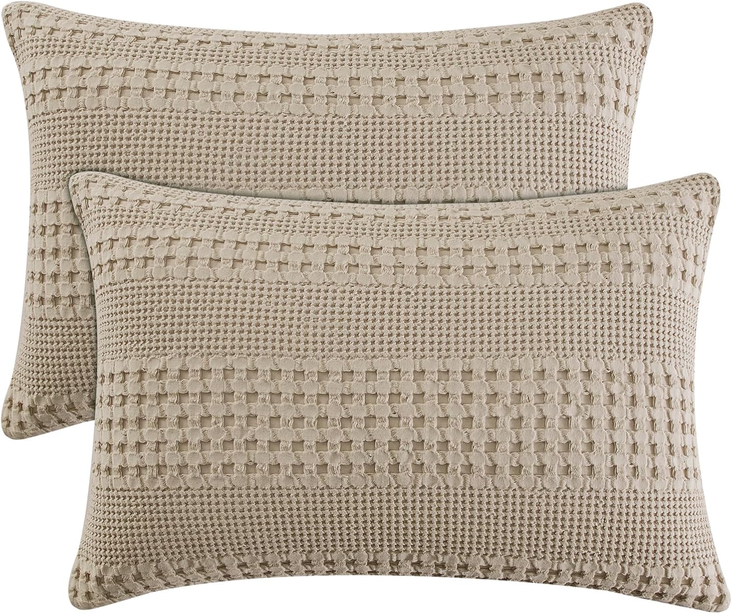 Phf 100% Cotton Waffle Pillow Shams King Size, 2 Pack 20" x 36" Soft Skin-Friendly Pillowcases, No Filling, Aesthetic Woven and Breathable…