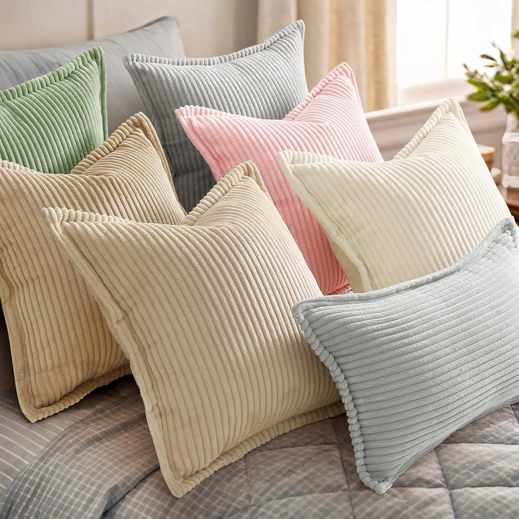 decorUhome Summer Corduroy Pink Throw Pillow Covers 18x18 Set of 2 Decorative Soft Boho Farmhouse Couch Pillow Covers for Living Room Bed S…