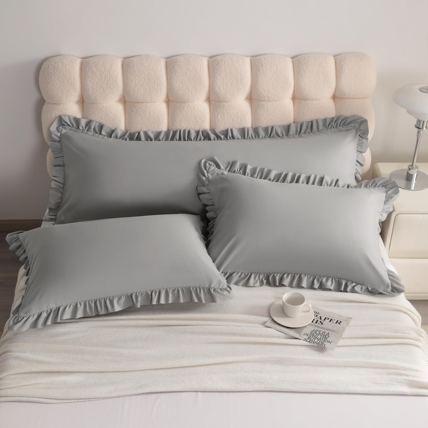 Aerlomi Ruffled Pillowcases, Queen Pillow Shams 20x30 Set of 2, Brushed Microfiber with Envelope Closure, Soft Wrinkle-Resistant, Sm…