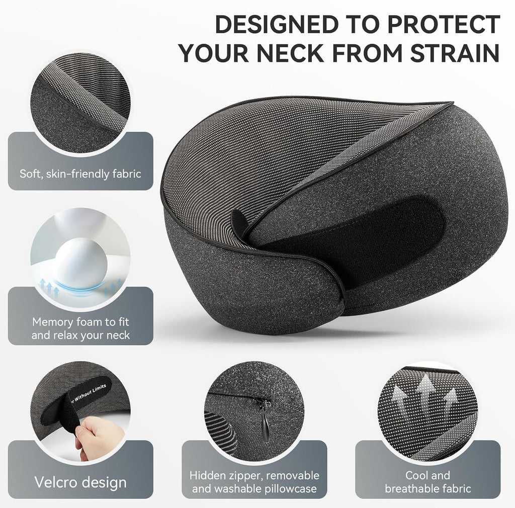 SZXYX Travel Pillows for Airplanes, 100% Pure Memory Foam Neck Pillow for Airplanes, Comfortable Breathable Cover, 360° Support Stowable…
