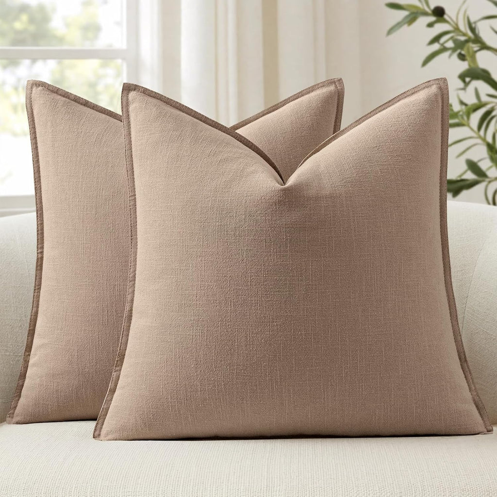 Anroduo Pack of 2 Decorative Linen Pillow Covers Cream Neutral Farmhouse Boho Soild Cushion Case Soft Accent Pillowcase for Couch Sofa Bedr…