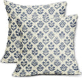 Dark Blue Floral Pillow Covers 20x20 Inch Set of 2, Vintage Flower Block Print Pattern Decorative Throw Pillowcases Outdoor Farmhouse…