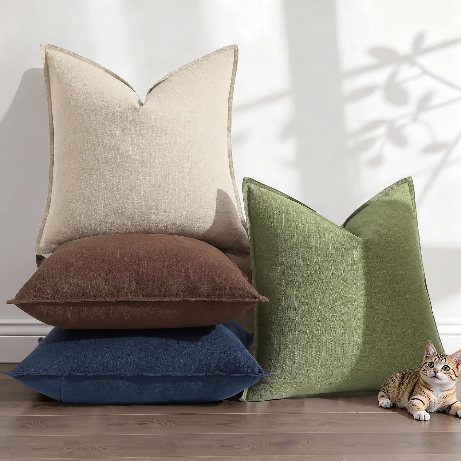 decorUhome Summer Decorative Linen Throw Pillow Covers 16x16 Inch Set of 2 Chocolate Pillow Covers with Flange Edges Soft Farmhouse Boho Ac…