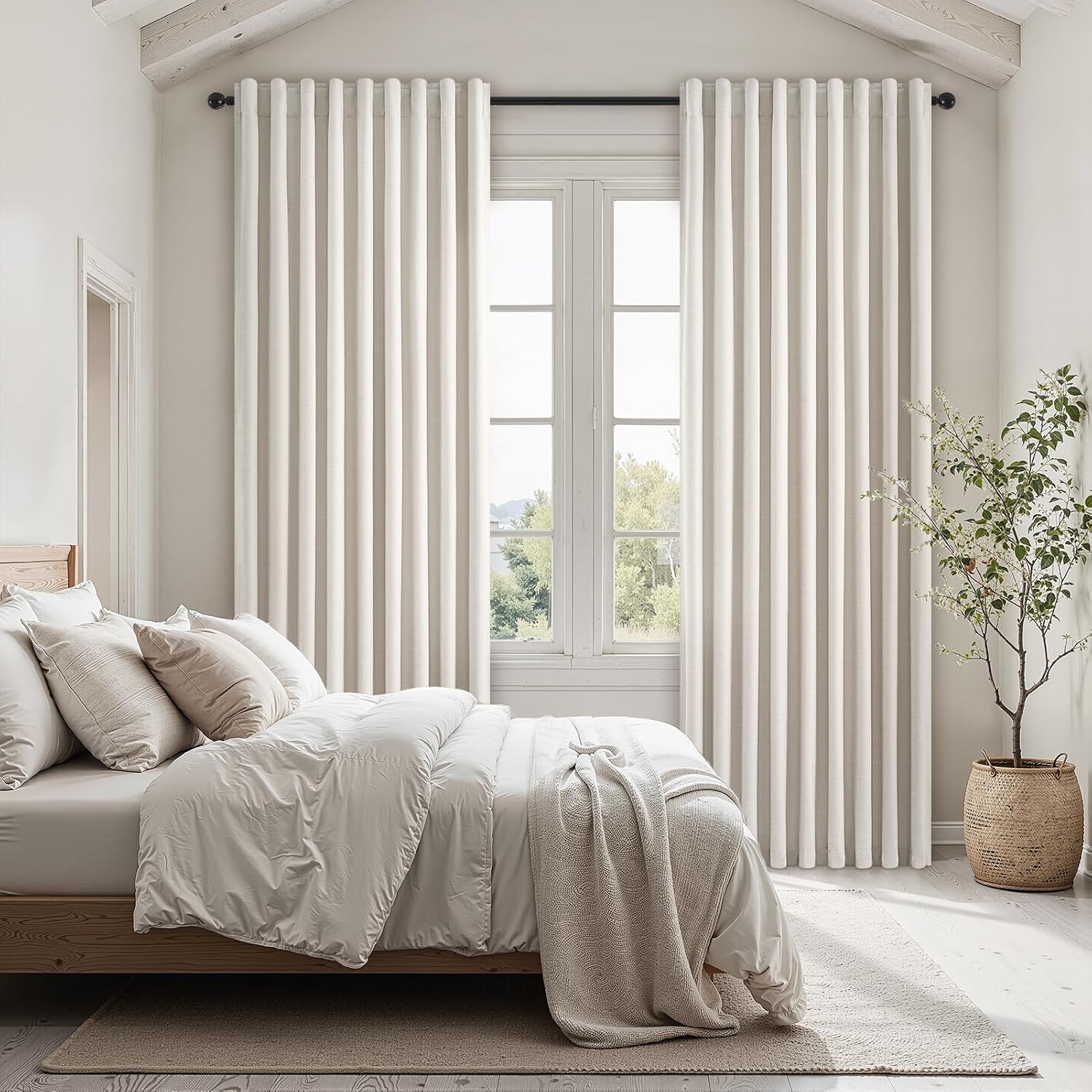 Topfinel 100% Blackout Curtains 70 Inch Wide 90 Inch Long for Living Room Sliding Glass Door Back Tab Pleated Farmhouse Natural Birch Boho…