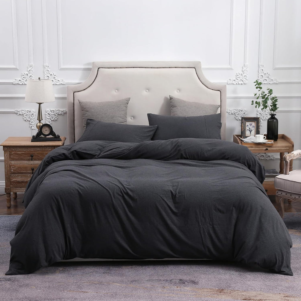 PURE ERA Jersey Knit Pillowcases 100% T-Shirt Cotton Super Soft Comfy Breathable, Set of 2, King 20" x 36", Heathered Charcoal Grey
