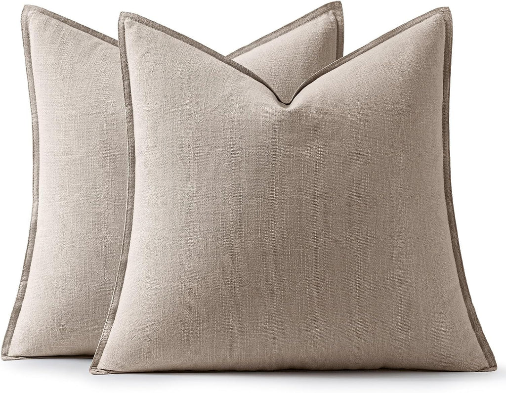 Anroduo Pack of 2 Decorative Linen Pillow Covers Natural Linen Neutral Farmhouse Boho Soild Cushion Case Soft Accent Pillowcase for Couch S…