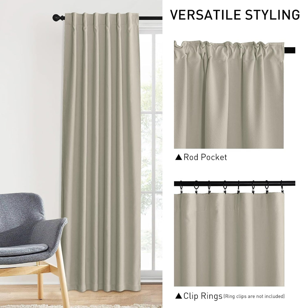 Nicetown Sand Chenille Velvet Curtains 90 inches Long, Privacy Luxury Rod Pocket Back Tab Thermal Insulated Room Darkening Window Drapes fo…