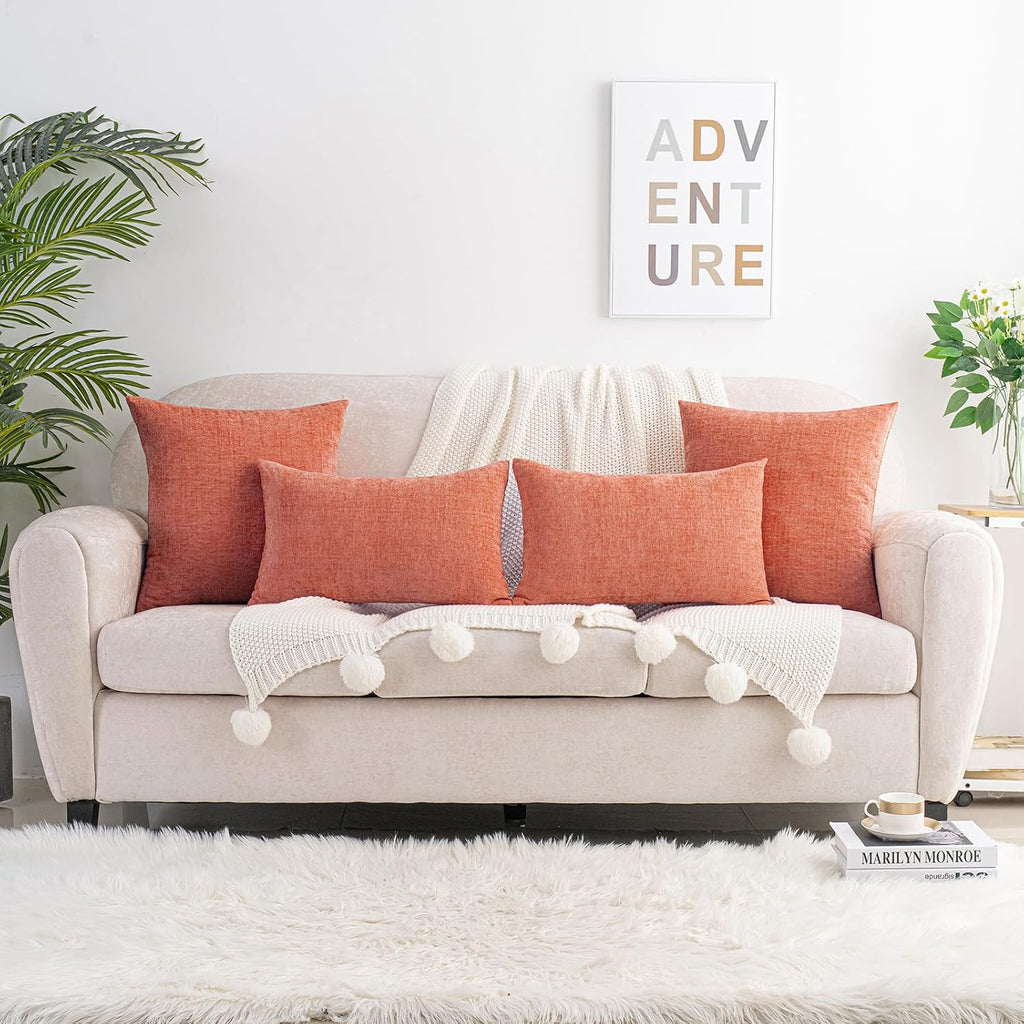 Hwy50 HWY 50 Coral Pink Couch Pillow Covers 16x16 Inch Pack of 2, Soft Chenille Decorative Throw Pillow Cases Farmhouse for Sofa Living Roo…