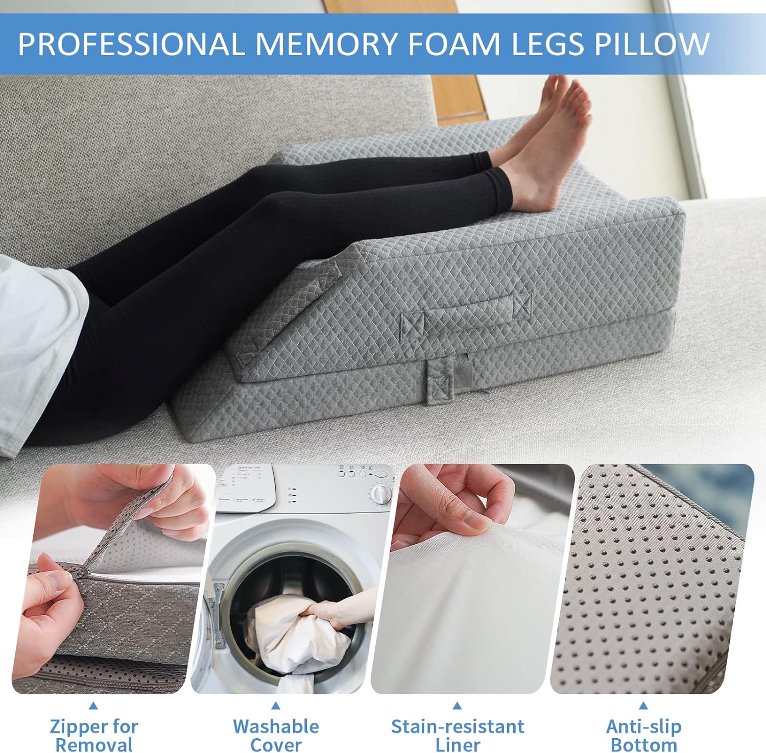 KingPavonini Adjustable Leg Elevation Pillows for Swelling After Surgery, Cooling Memory Foam Leg Wedge Pillow for Blood Circulation, Wedge…
