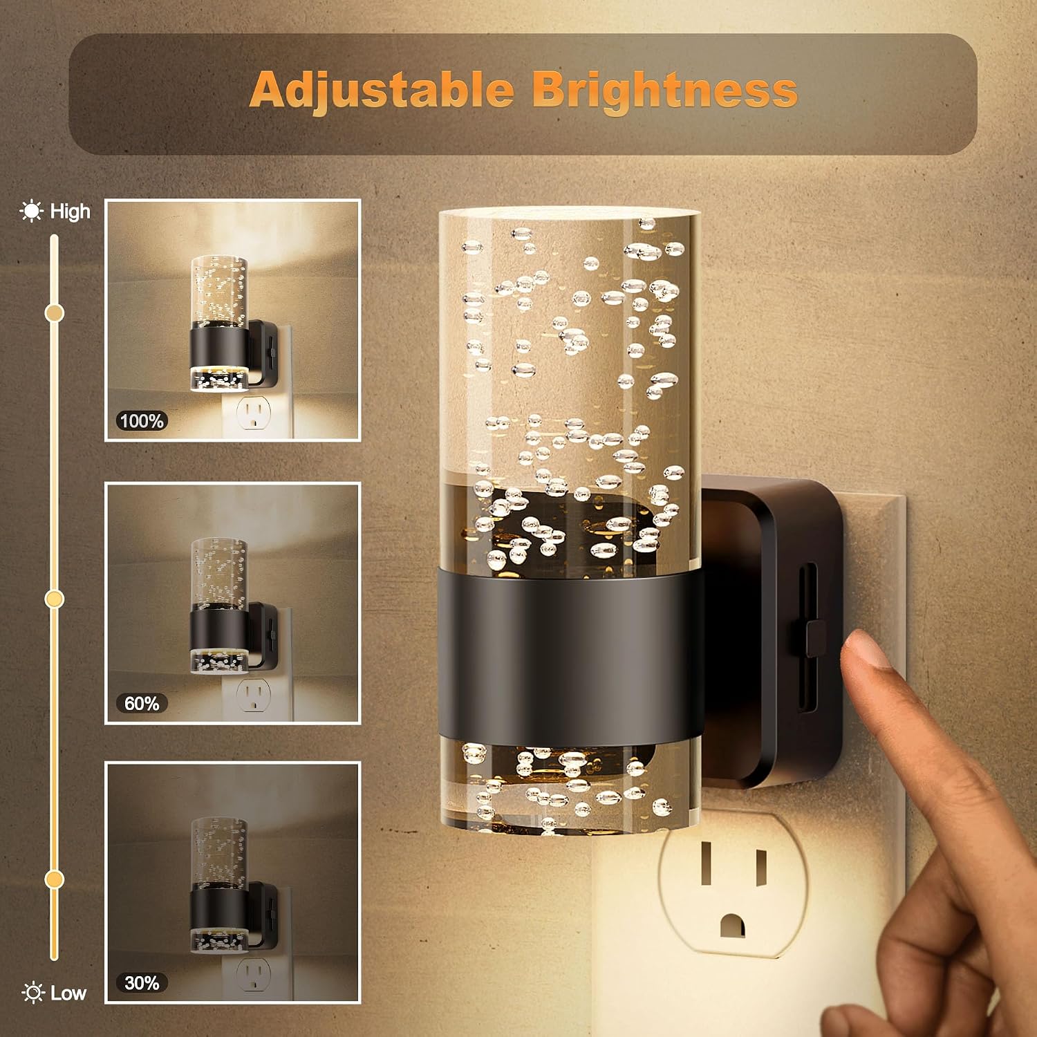 JandCase Night Light, Night Lights Plug into Wall,3000K LED Nightlight with 0-100LM Adjustable Brightness, Automatic Night Light Plug in…