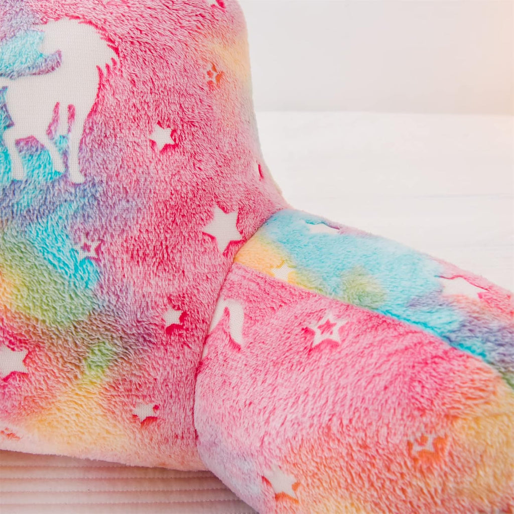 Anicenight A Nice Night Unicorn Plush Reading Pillow Glow in The Dark Colorful Star Bed Wedge Children Backrest with Arms Back Support for…