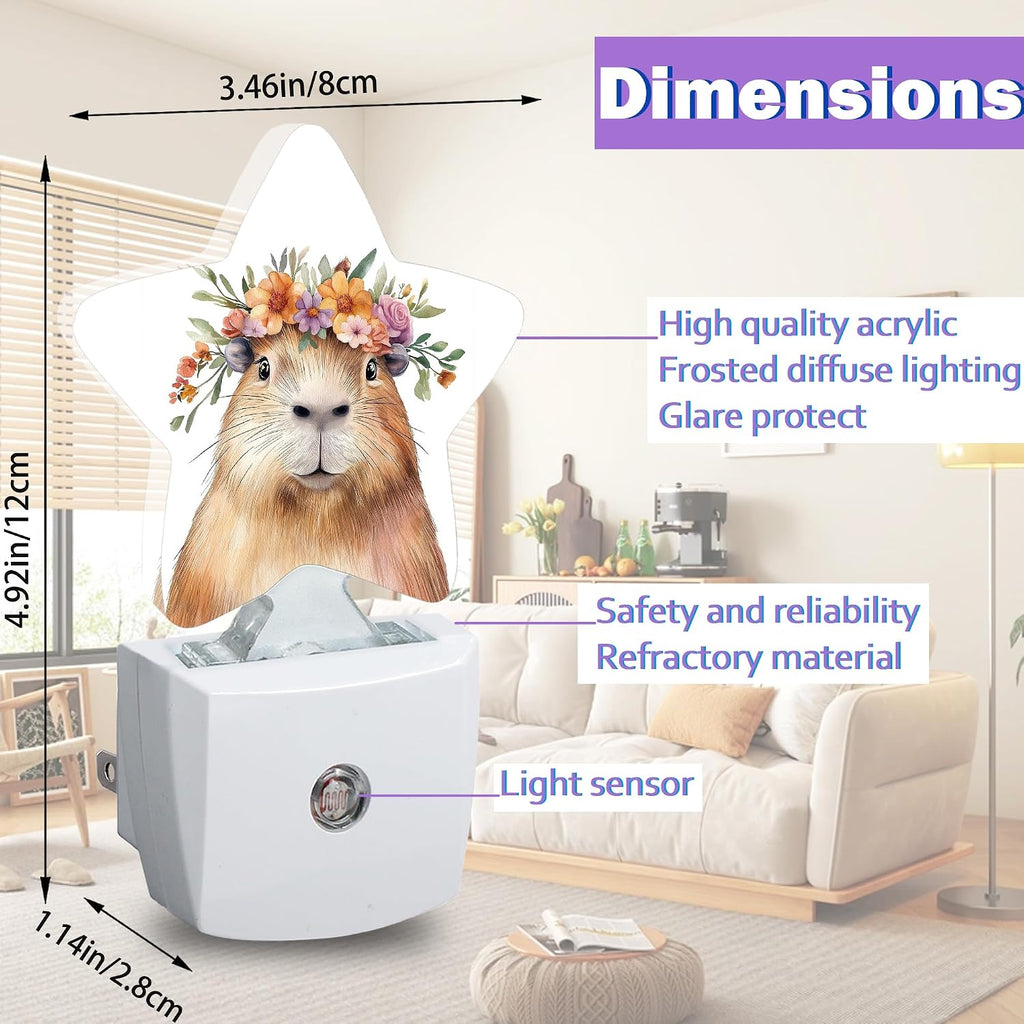 Cute Capybara Night Lights Plug Into Wall, Spring Flower Animal Dusk to Dawn Light Sensor Night Light for Kids, Energy Efficient Sleep…