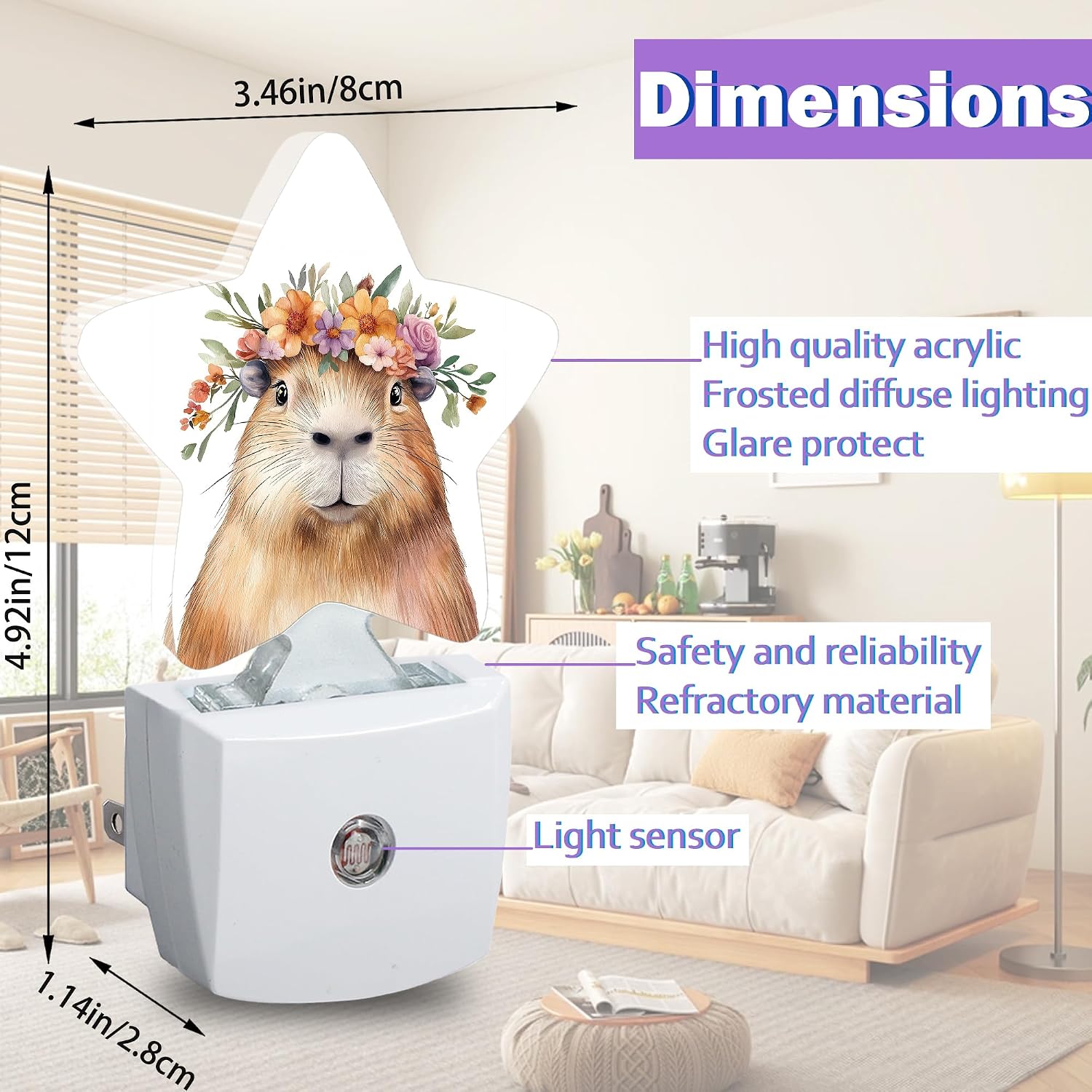 Cute Capybara Night Lights Plug Into Wall, Spring Flower Animal Dusk to Dawn Light Sensor Night Light for Kids, Energy Efficient Sleep…