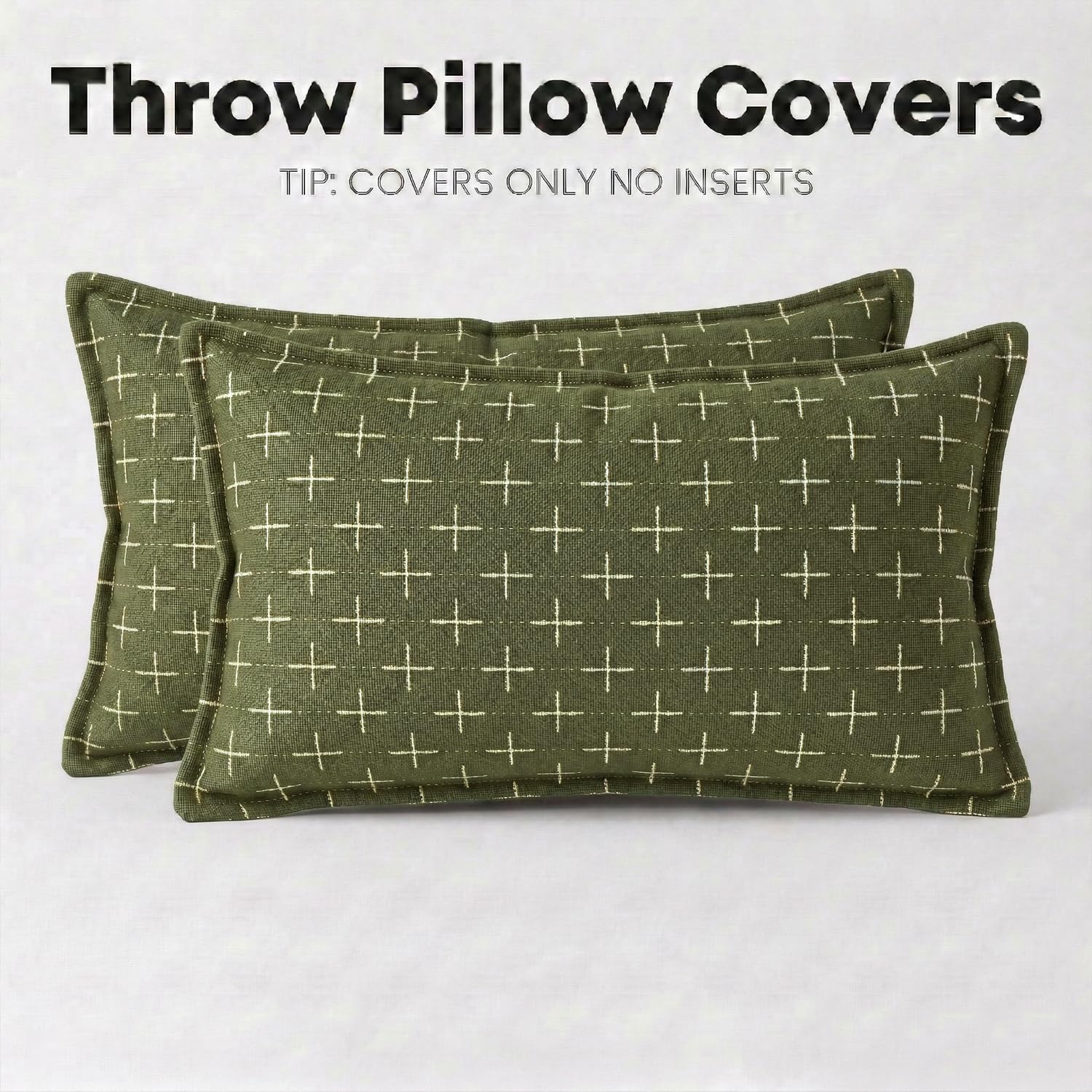AVOINcolorlife AVOIN colorlife Pack of 2 Decorative Throw Pillow Covers 20x12 Inch, Flange Edges Woven Textured Cushion Case Home Decor for…