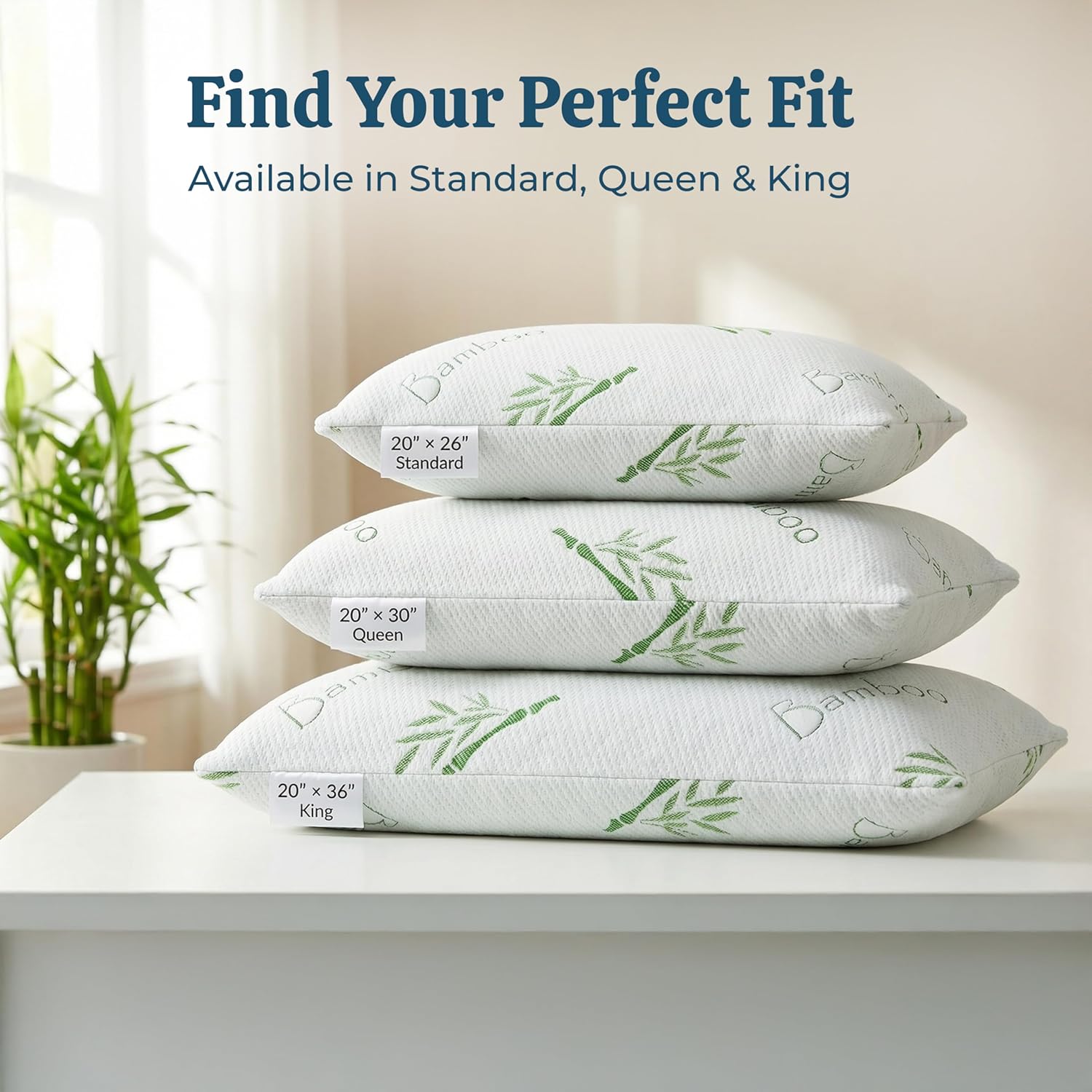 OMEO 2 Pack Queen Size Rayon Derived from Bamboo Pillow for Sleeping Shredded Memory Foam Bed Pillows for Side, Back and Stomach…