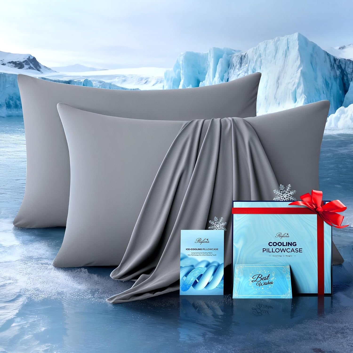 Rifens Ultra-Chill Cooling Pillowcase Set of 2 for Hot Sleepers, Softer Than Silk Pillow Cases for Protecting Hair & Skin, Breathable Bed P…