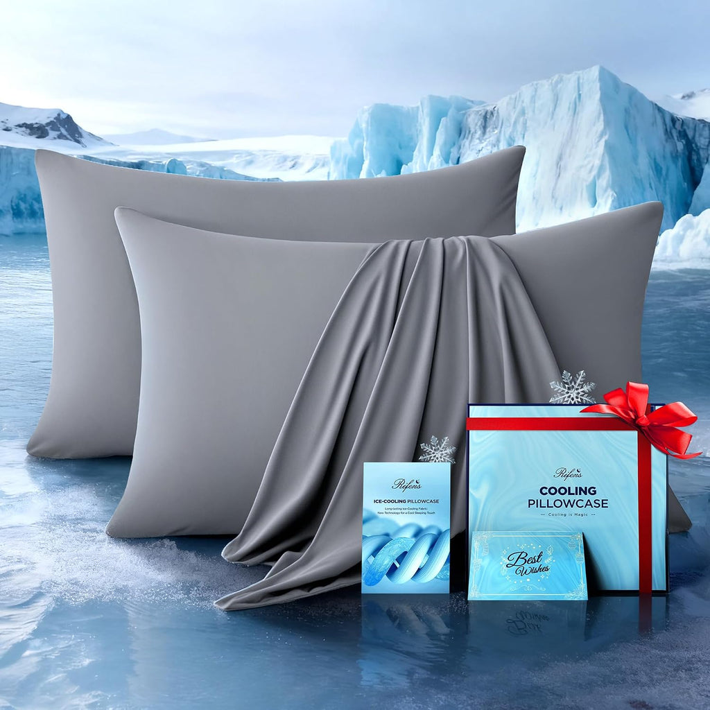 Rifens Ultra-Chill Cooling Pillowcase Set of 2 for Hot Sleepers, Softer Than Silk Pillow Cases for Protecting Hair & Skin, Breathable Bed P…