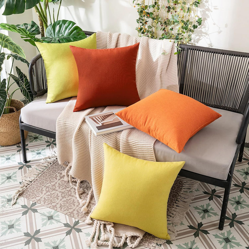 Miulee Pack of 2 Decorative Outdoor Solid Waterproof Throw Pillow Covers Faux Linen Garden Farmhouse Cushion Cases for Summer Patio Tent Ba…
