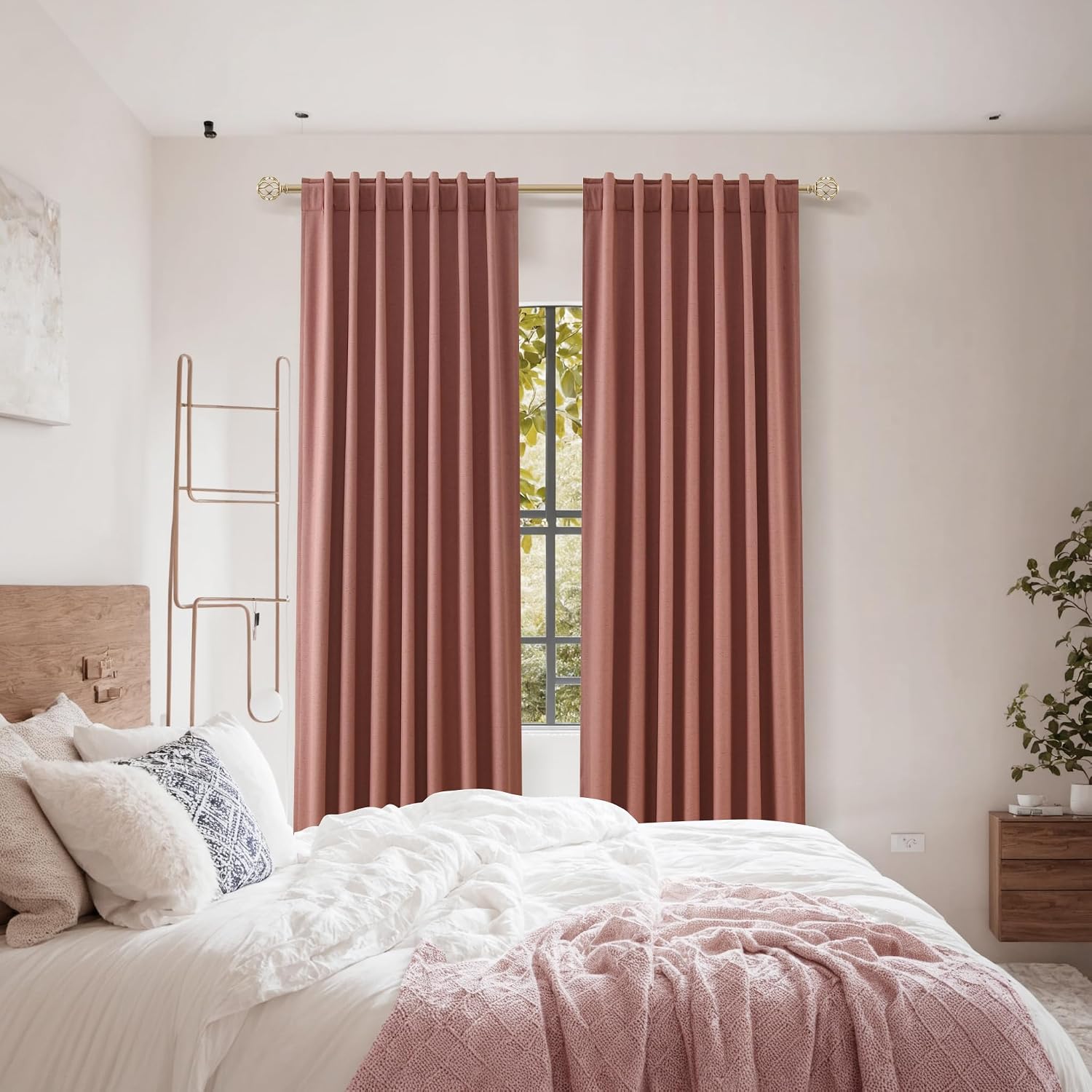 Guken Dusty Rose 100% Blackout Linen Curtains 108 Inch Length 2 Panels Set for Girls Bedroom Back Tab Thermal Insulated Black Out Drapes Ro…