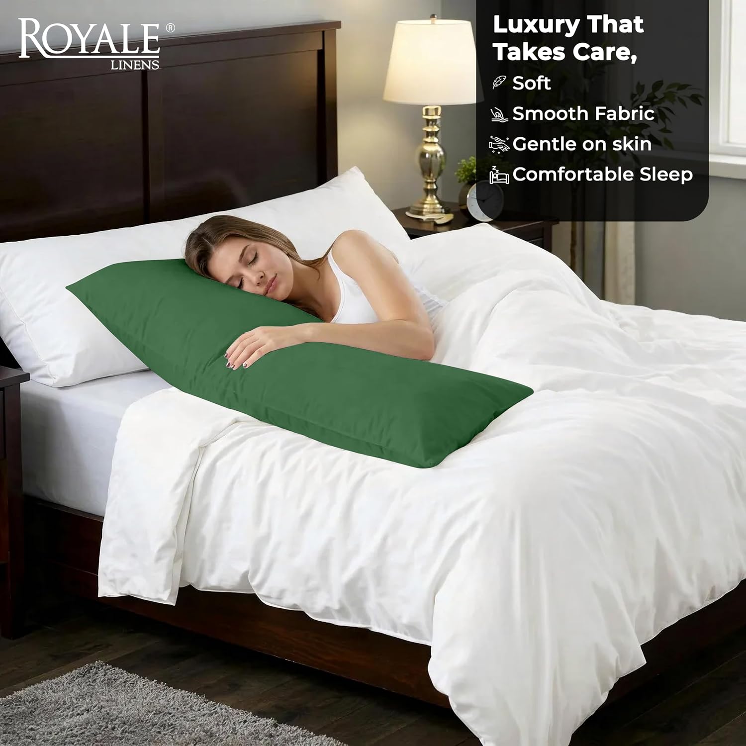 Royalelinens ROYALE LINENS Body Pillow Cover - Double Brushed 1800 Microfiber - 20"x54" with Hidden Zipper Closure - Wrinkle & Fade Resista…