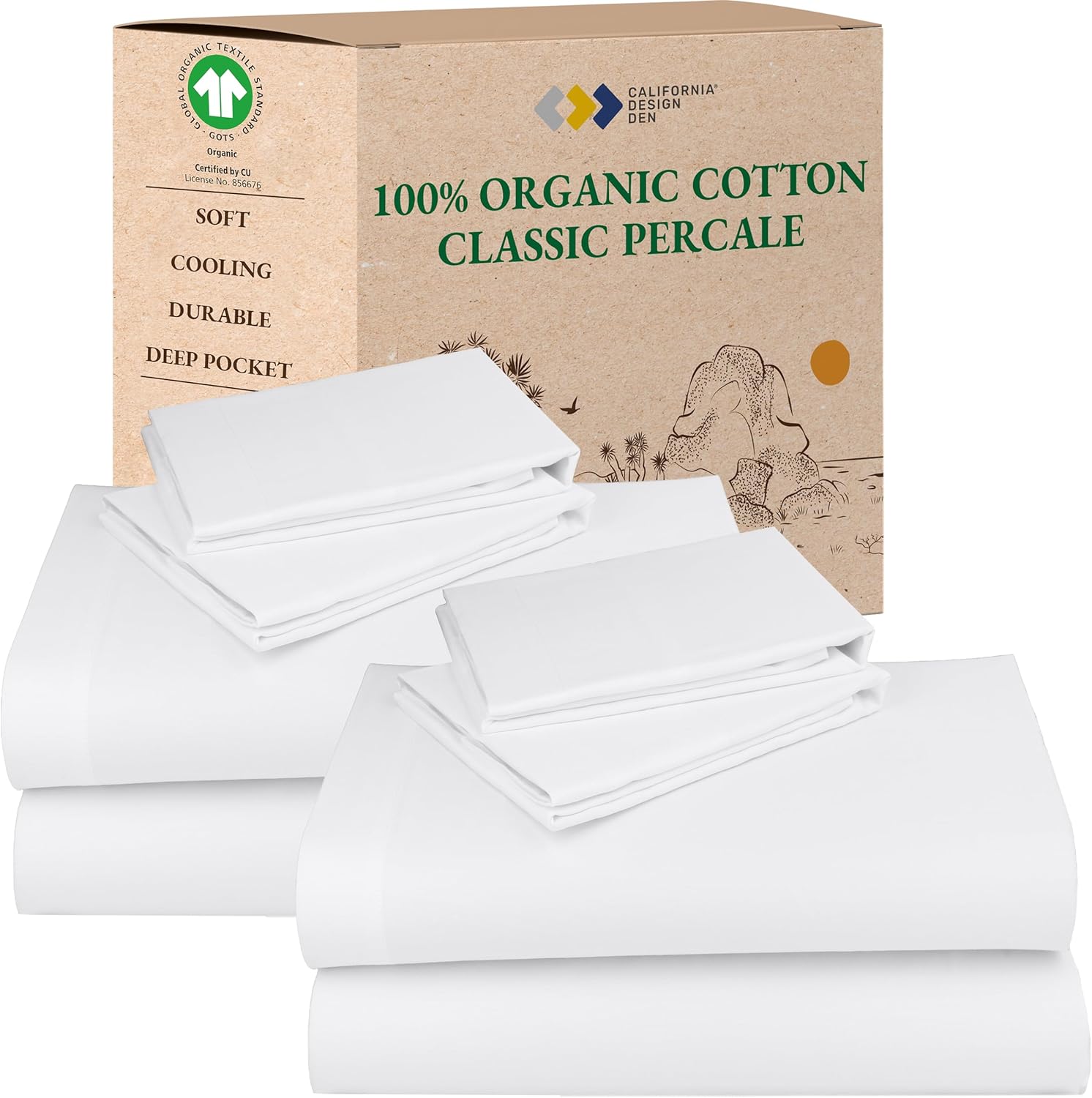CaliforniaDesignDen California Design Den Pack of 2 Percale Sheets King Size Set - 100% Organic Cotton, Deep Pocket King Sheets Sets, Crisp…