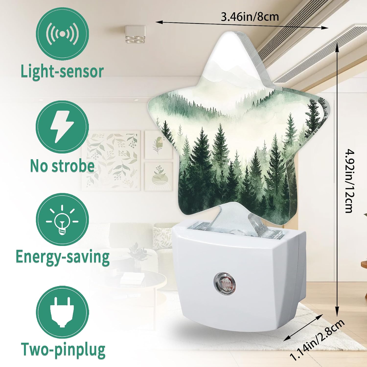 Green Misty Forest Plug in Star Night Light, Night Light with Sensor for Kids Nursery Bedroom, Decorative Soft Glow Lamp for Hallway…