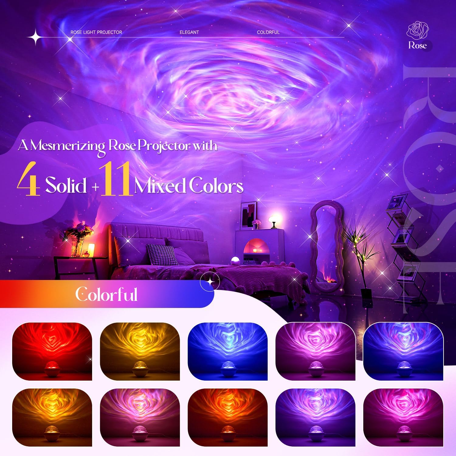 pikoy Rose Birthday Gifts for Women Flower Lamp with 11 Mixed+4 Solid Colors, Dimmable Mothers Day Gifts for Mom, Sunset Lamp Ambient Light…
