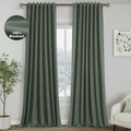Nanspring Olive Green 100% Blackout Linen Curtains 96 Inches Long for Bedroom Back Tab Thermal Insulated Modern Farmhouse Decor Curtain for…