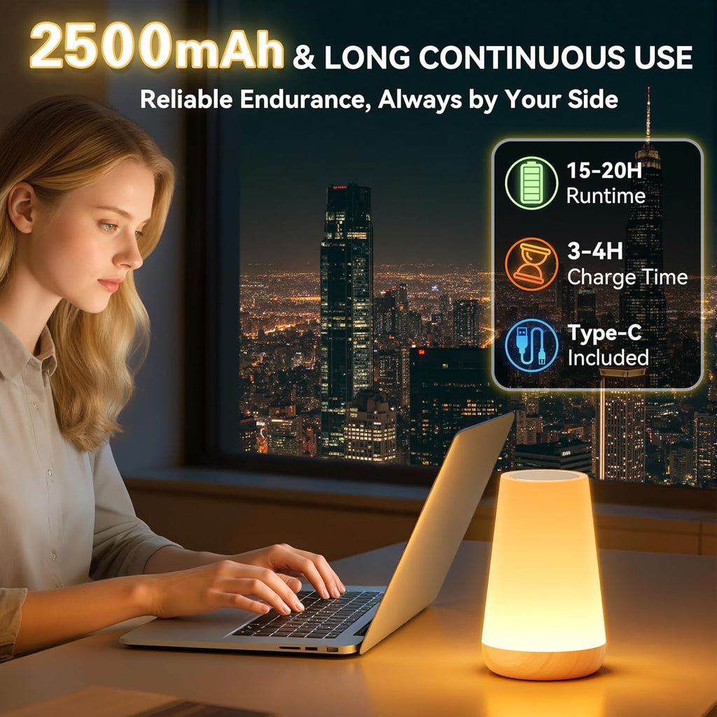 Auxmir Rechargeable LED Night Light, Touch & Remote Control Bedside Lamp with 13 Colors, 5 Brightness Levels, Portable Table Lamp for…